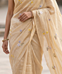 Cream Beige Mulmul Cotton Saree with Multi-Color Floral Embroidery - Premium Soft Summer Drape