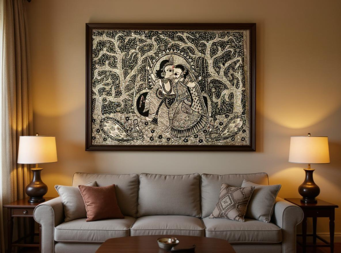 Handmade Radha Krishna Madhubani Painting | Black and White | Without Frame