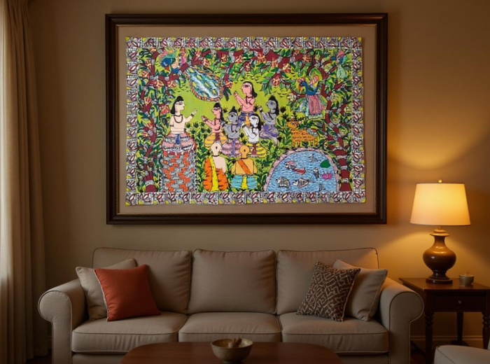 Handmade Madhubani painting without frame Multicolor