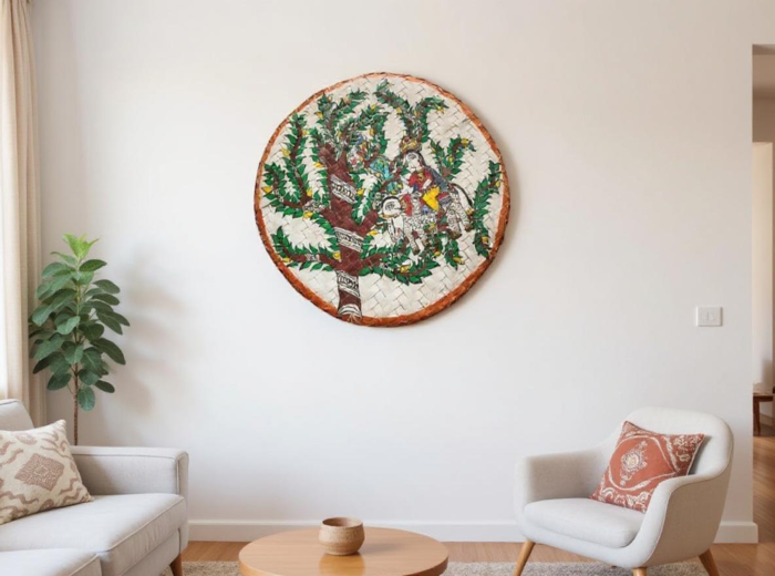 BAMBOO SUP WITH MADHUBANI PAINTING FOR WALL HANGING  