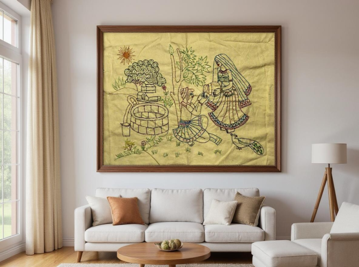 HAND MADE EMBROIDERY PANIHARI PAINTING WALL HANGING