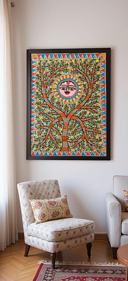 Madhubani Painting of SUN Tree Life
