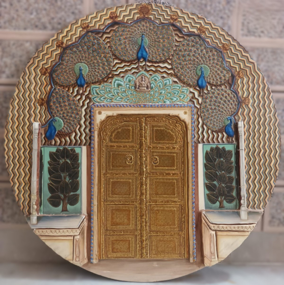 3D RAJASTHANI PEACOCK GATE WOODEN WALL ART- HERITAGE ARCHITECTURAL MASTERPIECE
