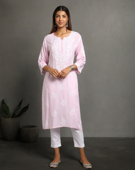 Pink Chikan Kurti