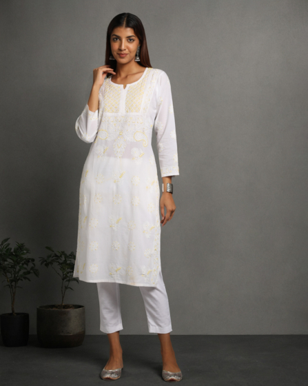 White chikan kurti