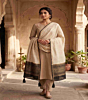Regal Ivory & Gold Hand Blocked Chanderi Dupatta - Brick Red