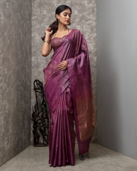 Handwoven Pure Raw Silk Saree | Magenta | KKJ06