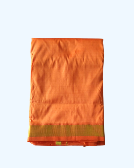 Orange Colour Silk Dhothi and Angavastram Set 