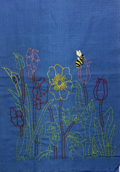 FLORAL KANTHA EMBROIDERY ON WALL HANGING