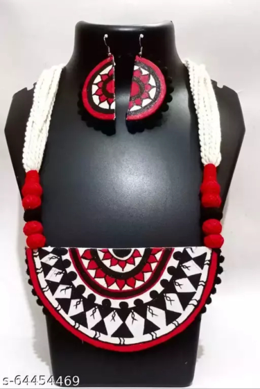 Hand-painted Fabric Warli Art Necklace Set