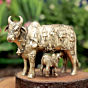 Brass Kamdhenu Cow with Calf Idol Sacred Gau Mata Statue for Home Temple, Vastu & Gift, BH12275