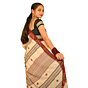 Authentic Kotpad Traditional Cotton Saree | Off-White with Maroon & Black Tribal Motifs & Woven Striped Pallu | Handwoven by Koraput Tribal Artisans