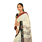 Authentic Kotpad Traditional Cotton Saree | Off-White with Maroon & Black Tribal Motifs & Woven Striped Pallu | Handwoven by Koraput Tribal Artisans