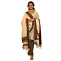 Authentic Kotpad Handwoven Pata Silk Dupatta | Natural Beige with Brown Geometric Border | Tribal Craft from Koraput, Odisha