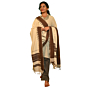 Authentic Kotpad Handwoven Pata Silk Dupatta | Natural Beige with Brown Geometric Border | Tribal Craft from Koraput, Odisha