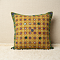 Mustard Yellow Embroidered Cushion Cover with Mirror Work 