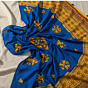 Blue Dupatta with Yellow Applique Work | Ethnic Cutwork Stole