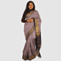Royal Lavender Maheshwari Silk Cotton Handloom Saree with Royal Blue Pallu and Gold Zari