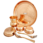 Prisha India Craft Pure Copper Hammered Design Dinner Thali Set 