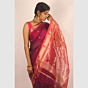 Rangrez Deep Wine Pink Maheshwari Handloom Silk Cotton Saree with Gold Zari