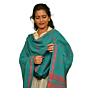 Authentic Kotpad Cotton Dupatta | Teal Green with Red Tribal Motifs | Handwoven Odisha