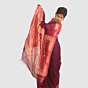 Rangrez Deep Wine Pink Maheshwari Handloom Silk Cotton Saree with Gold Zari