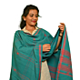 Authentic Kotpad Cotton Dupatta | Teal Green with Red Tribal Motifs | Handwoven Odisha
