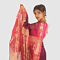 Rangrez Deep Wine Pink Maheshwari Handloom Silk Cotton Saree with Gold Zari