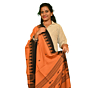 Kotpad Handwoven Cotton Dupatta | Burnt Orange with Black Tribal Border | Natural Dye
