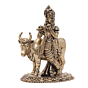 Mini Brass Krishna with Cow Idol for Home Temple & Gift BH12437