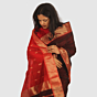 Elegant Crimson Red Maroon Maheshwari Handloom Saree Gold Zari Border