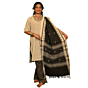 Authentic Kotpad Traditional Cotton Dupatta | Off-White with Maroon & Black Tribal Motifs & Woven Striped Borders | Handwoven by Koraput Tribal Artisans