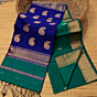 Cotton Saree with Blouse Piece | Teal Green & Blue