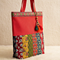 Festive Patch Red Patchwork Ajrakh Tote Bag