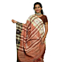 Authentic Kotpad Traditional Tussar Silk Saree | Warm Rust with Ivory Tribal Motifs & Woven Striped Pallu | Handwoven by Koraput Tribal Artisans