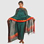 Teal Green Maheshwari Silk Cotton Dress Material with Vibrant Red & Orange Border