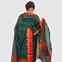 Teal Green Maheshwari Silk Cotton Dress Material with Vibrant Red & Orange Border