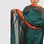 Teal Green Maheshwari Silk Cotton Dress Material with Vibrant Red & Orange Border