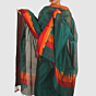 Teal Green Maheshwari Silk Cotton Dress Material with Vibrant Red & Orange Border
