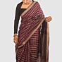 Wine Maroon Maheshwari Silk Cotton Saree with Golden Checkered Pattern and Zari Border
