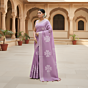 Pastel Bloom Floral Applique Cutwork Saree -Lavender
