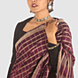 Wine Maroon Maheshwari Silk Cotton Saree with Golden Checkered Pattern and Zari Border