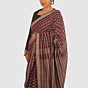 Wine Maroon Maheshwari Silk Cotton Saree with Golden Checkered Pattern and Zari Border