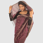 Wine Maroon Maheshwari Silk Cotton Saree with Golden Checkered Pattern and Zari Border