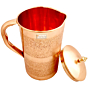 Prisha India Craft Embossed Design Jug 1500 ml  Pure Copper Glass Tumbler 300 ml