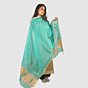 Aqua Green Maheshwari Silk Cotton Suit with Gold Zari Border