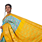 Pochampally Ikat Flower Pattern Silk Saree Gold & Blue Handloom