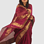 Elegant Wine Maroon Maheshwari Handloom Silk Cotton Saree with Gold Zari Border