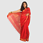 Ruby Red Maheshwari Silk Cotton Saree with Golden Zari Border
