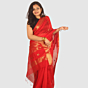 Ruby Red Maheshwari Silk Cotton Saree with Golden Zari Border